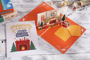 Fireplace with Santa Clause Christmas Pop-up Card