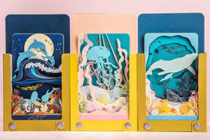 Whales in Deep Ocean 3D Paper Sculpture