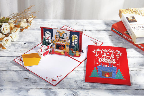 AITpop Fireplace with Santa pop up card （Red cover） - AitPop